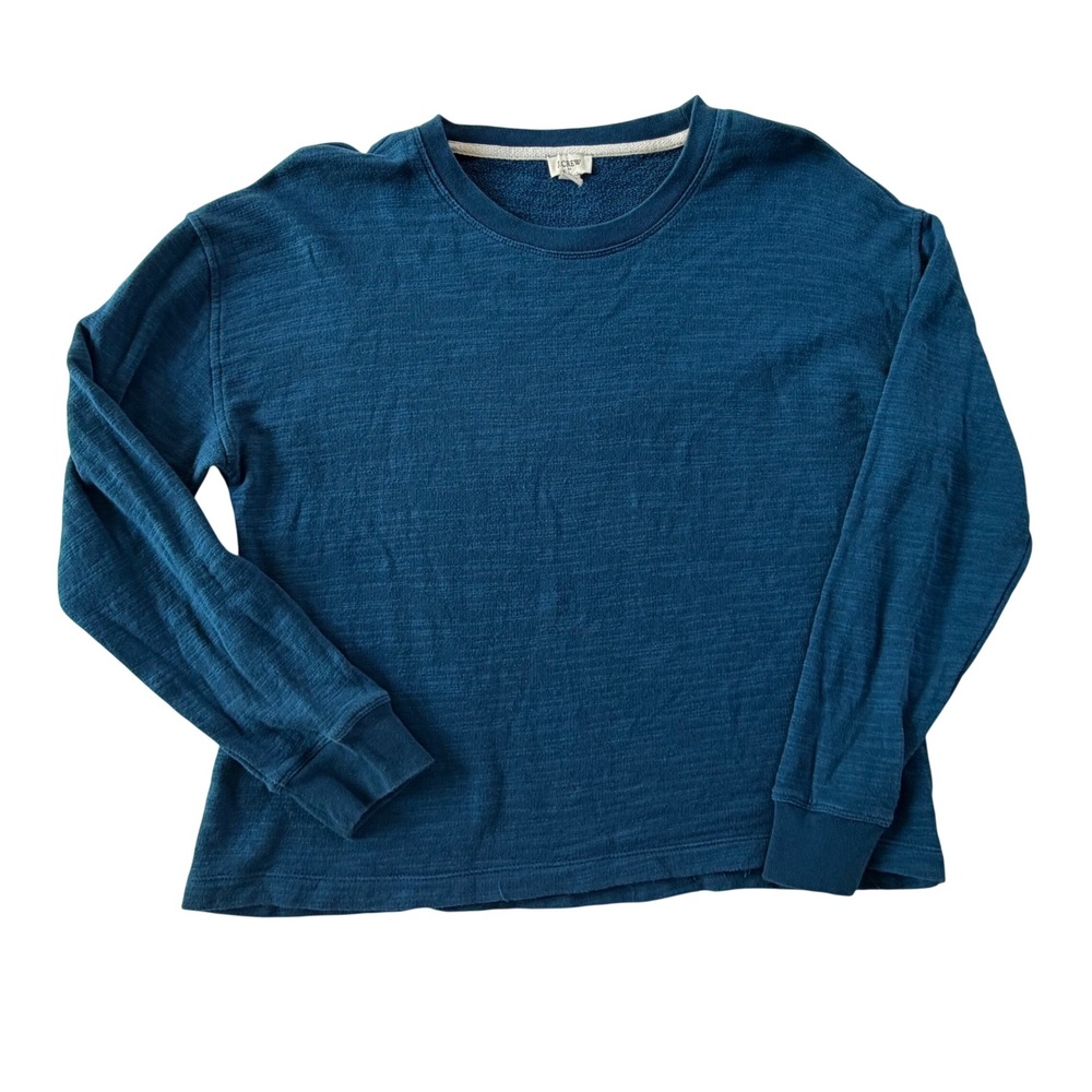 J.Crew Textured Slub Knit Long Sleeve Crewneck Pullover Teal Blue Size Medium